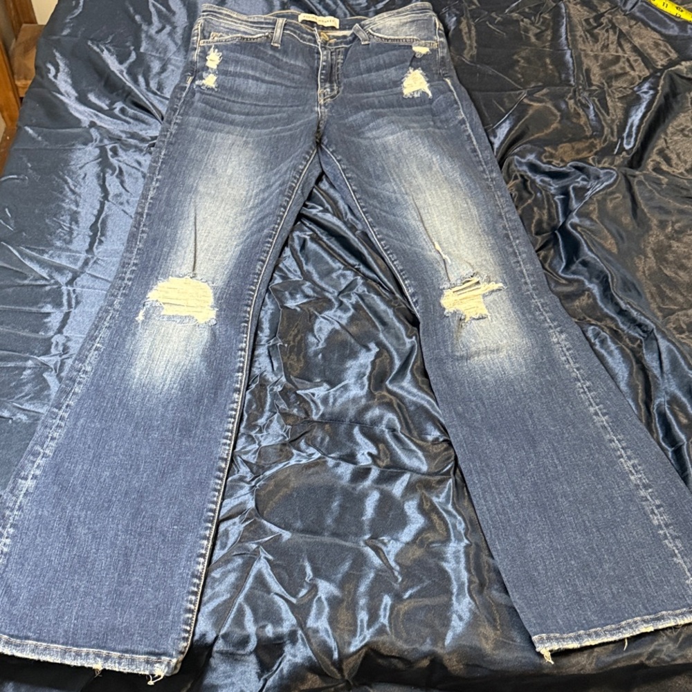 Flying Monkey Dark Blue Distressed Flare Jeans NWOT 28